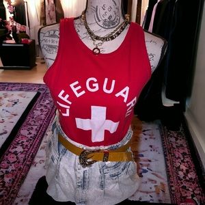 Vintage Red and White Lifeguard South Carlsbad State Beach Tank Top